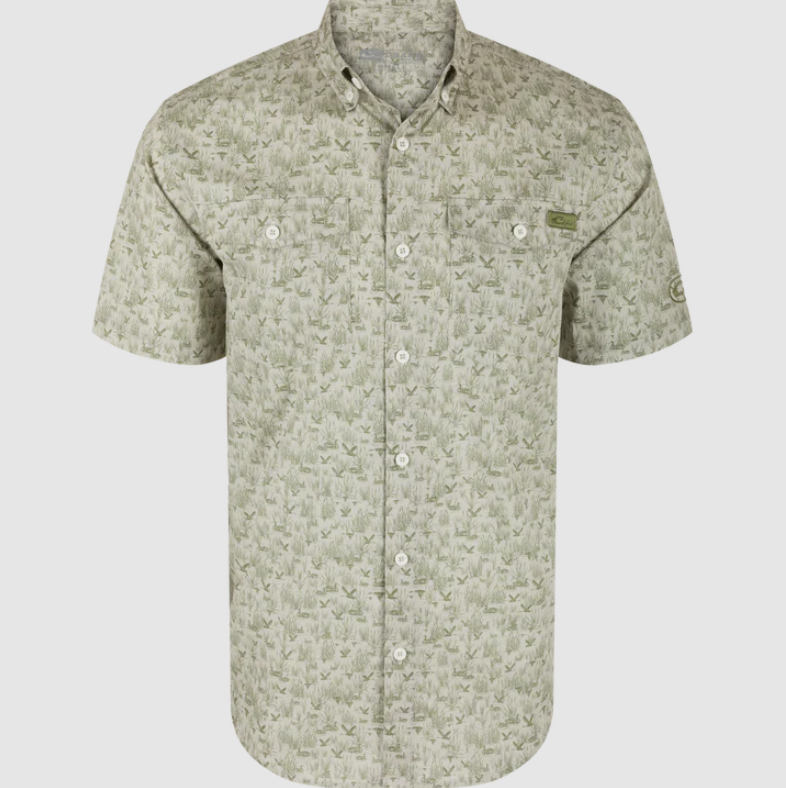 Cotton Marsh Print Short Sleeve Shirt