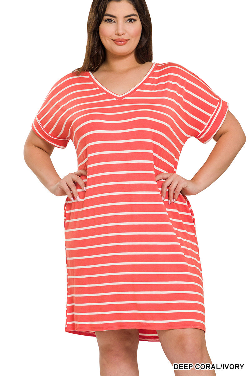 PS Rolled Short Sleeve V-Neck Dress