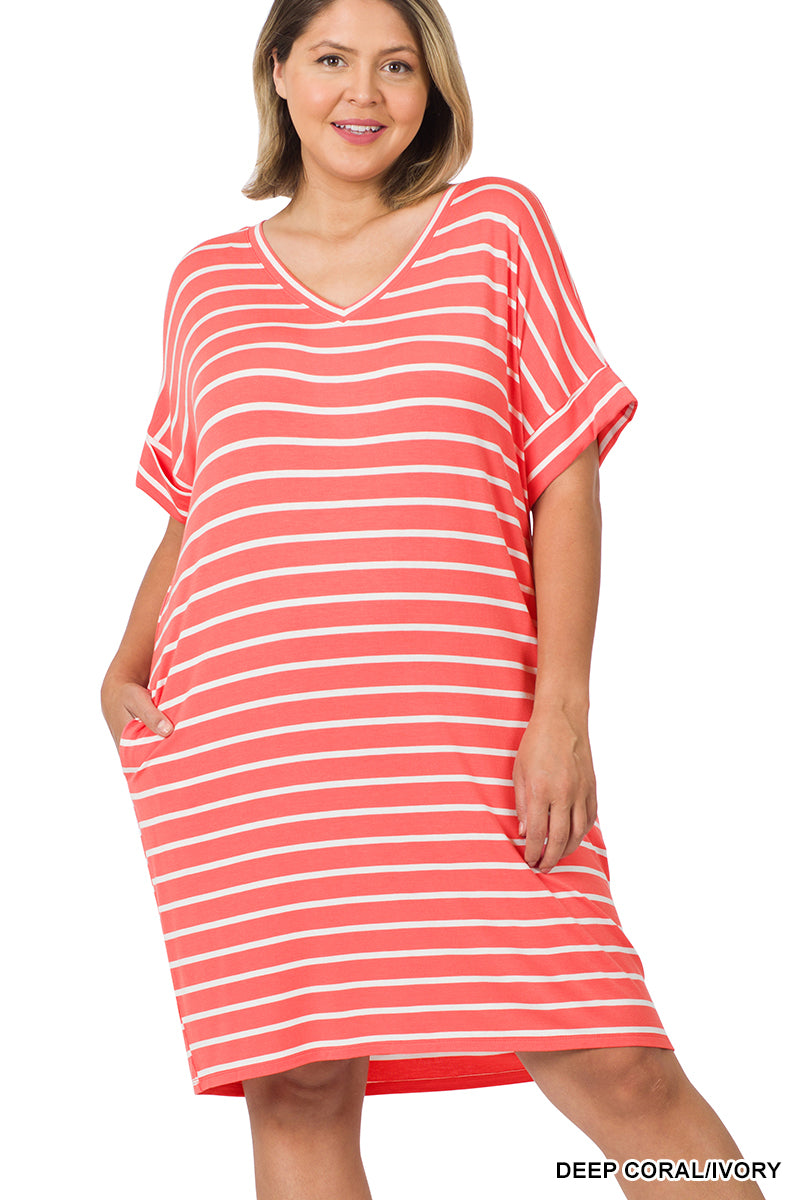 PS Rolled Short Sleeve V-Neck Dress