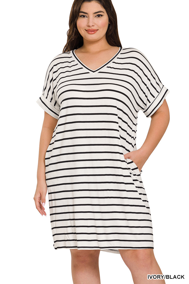 PS Rolled Short Sleeve V-Neck Dress