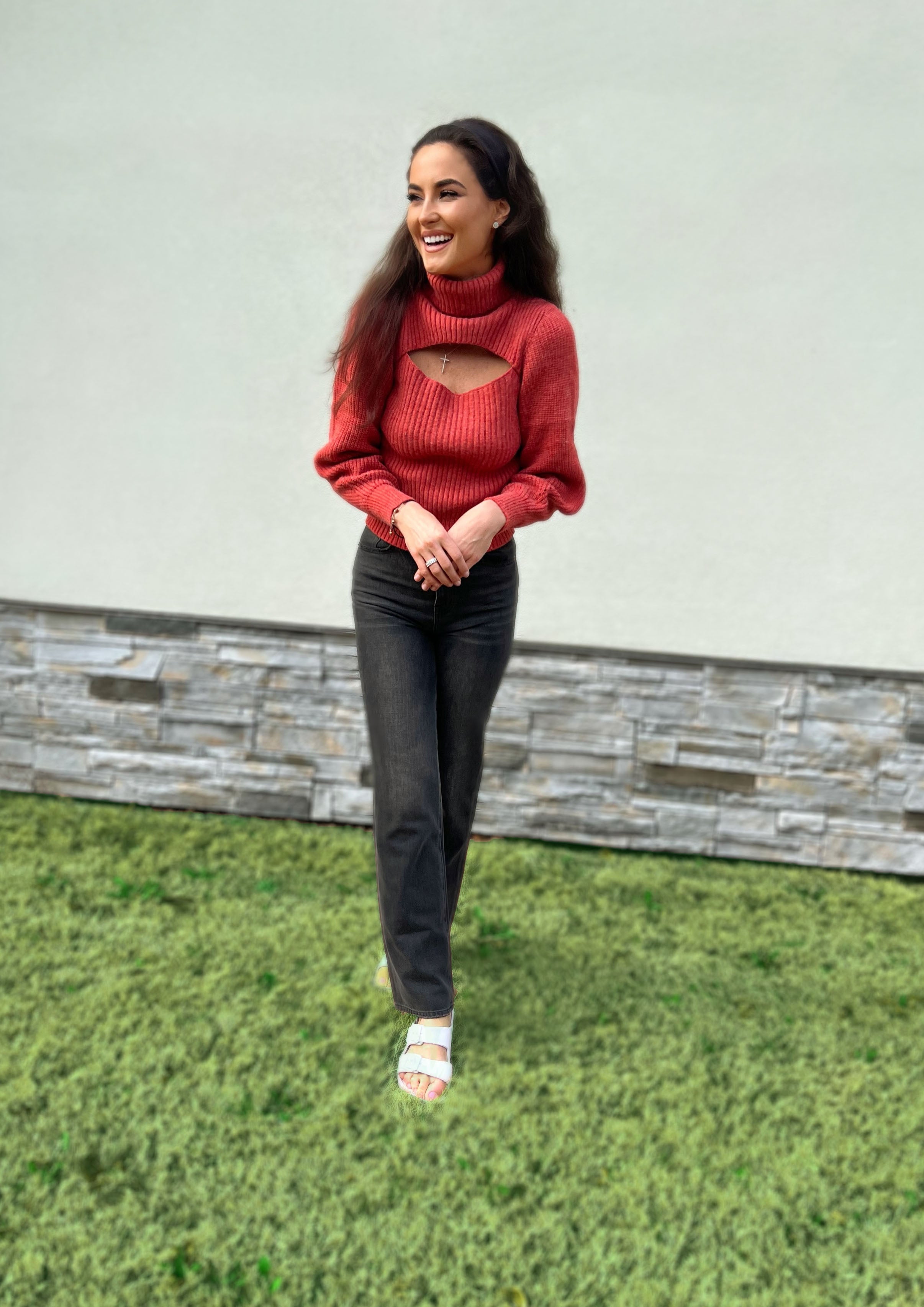 Ribbed Cutout Turtleneck