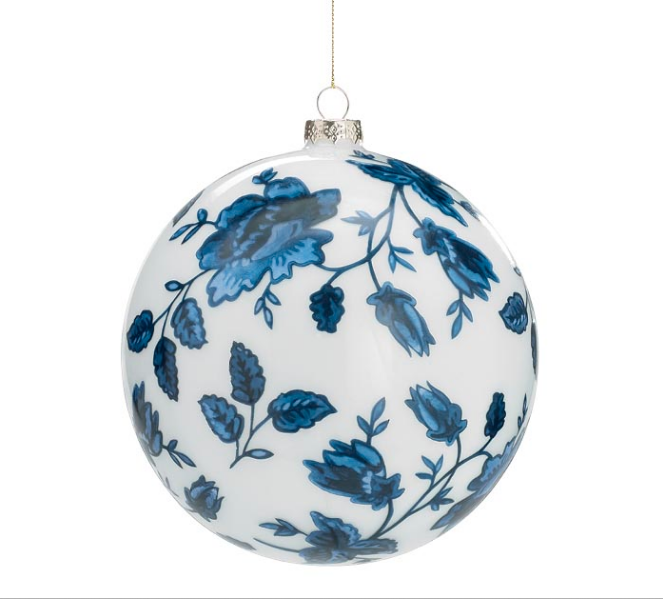 Large Christmas Ornament Blue Floral Design