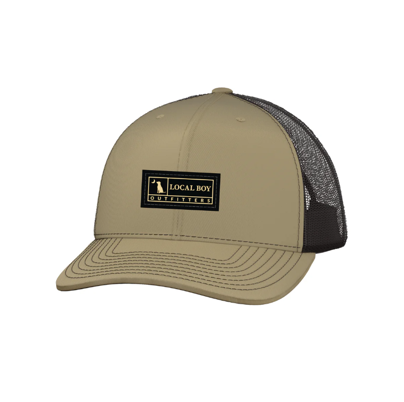 Youth Woven Label Trucker Hat - Khaki/Coffee