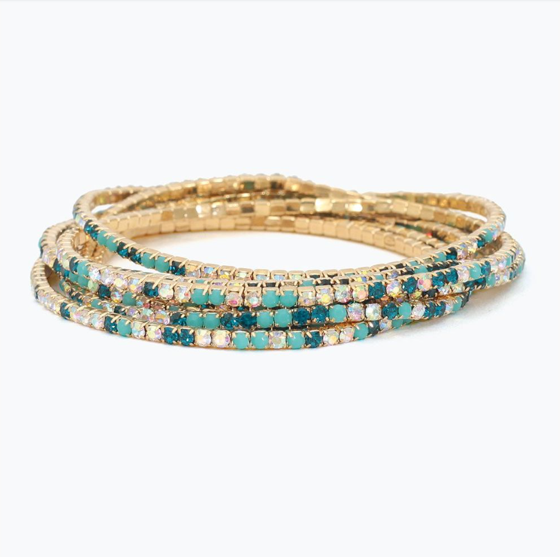 Bracelet - Gold w/ Aqua & Turquoise