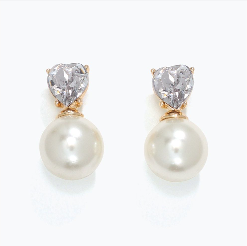 Earrings - Heart Crystal w/ Pearl