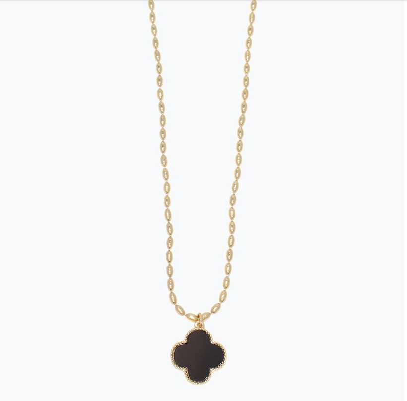 Necklace - Black Clover w/ Gold Beads