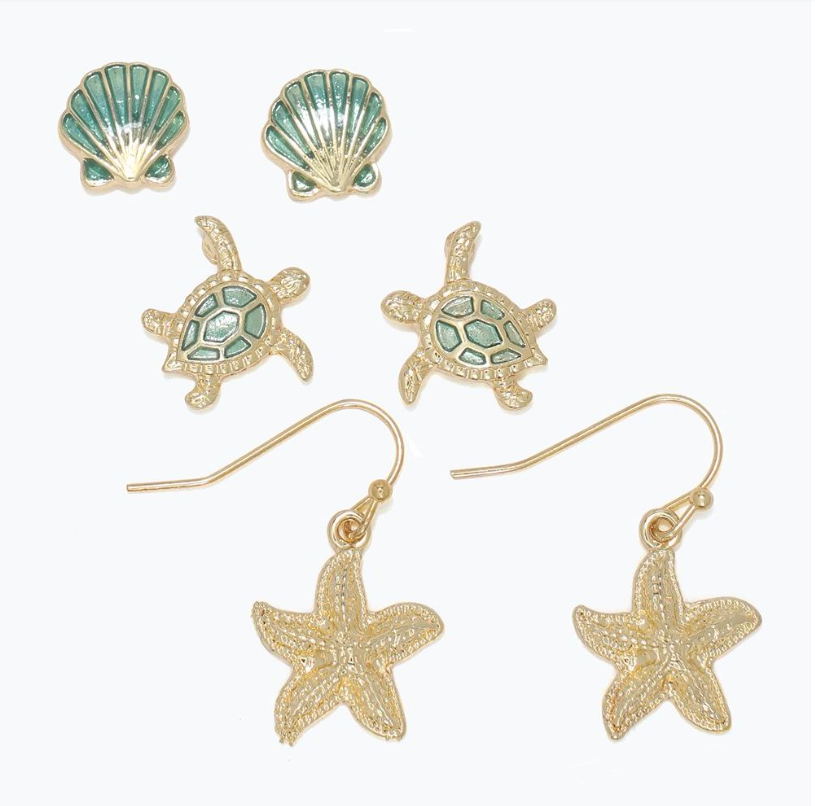 Earrings - Sea Life Trio w/ Starfish