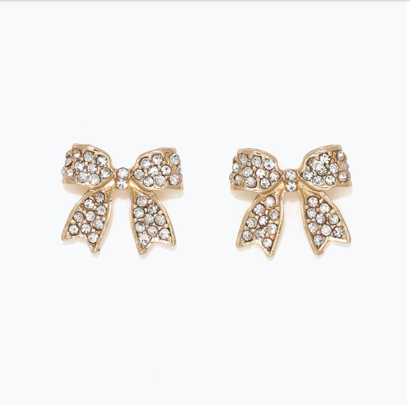 Earrings - Gold Bows w/ Crystals