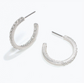 Earrings - Silver Hoops w/ Crystal Inlay