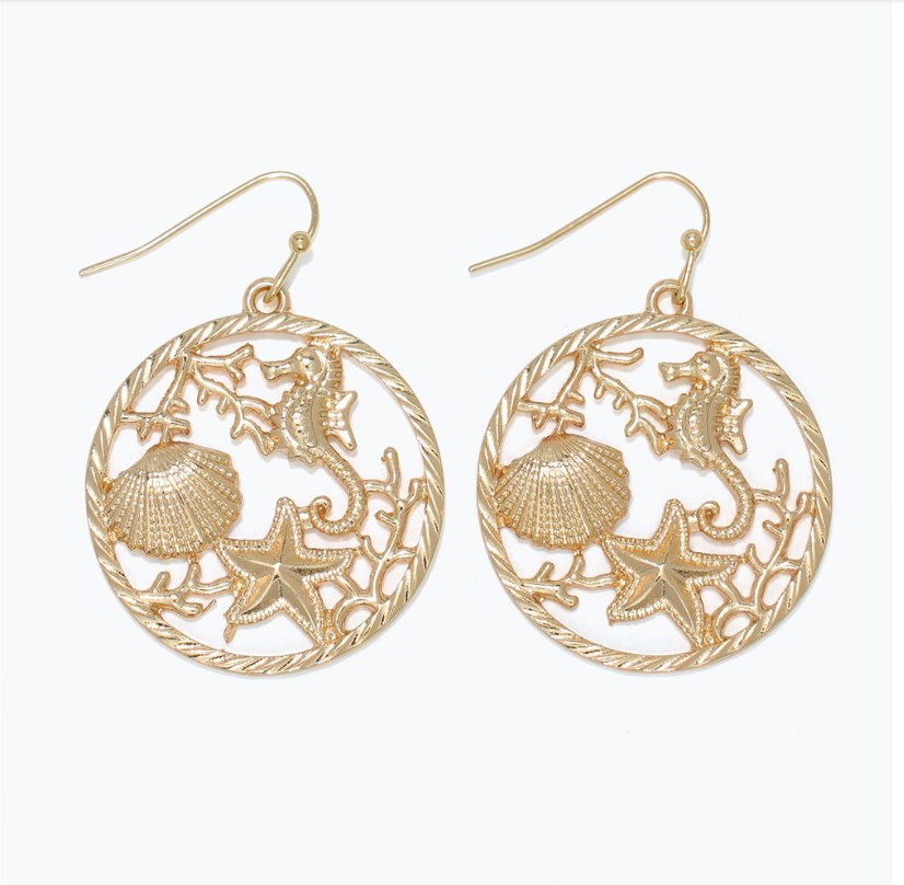 Earrings - Gold Sea life & Coral Cutout