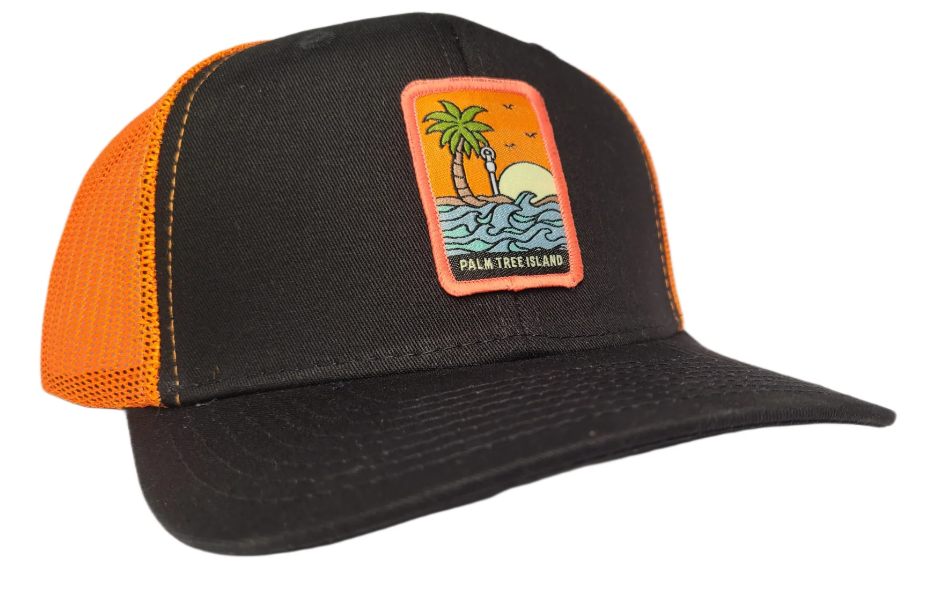 Palm Tree Island Colorful Patch Hat - Black/Orange