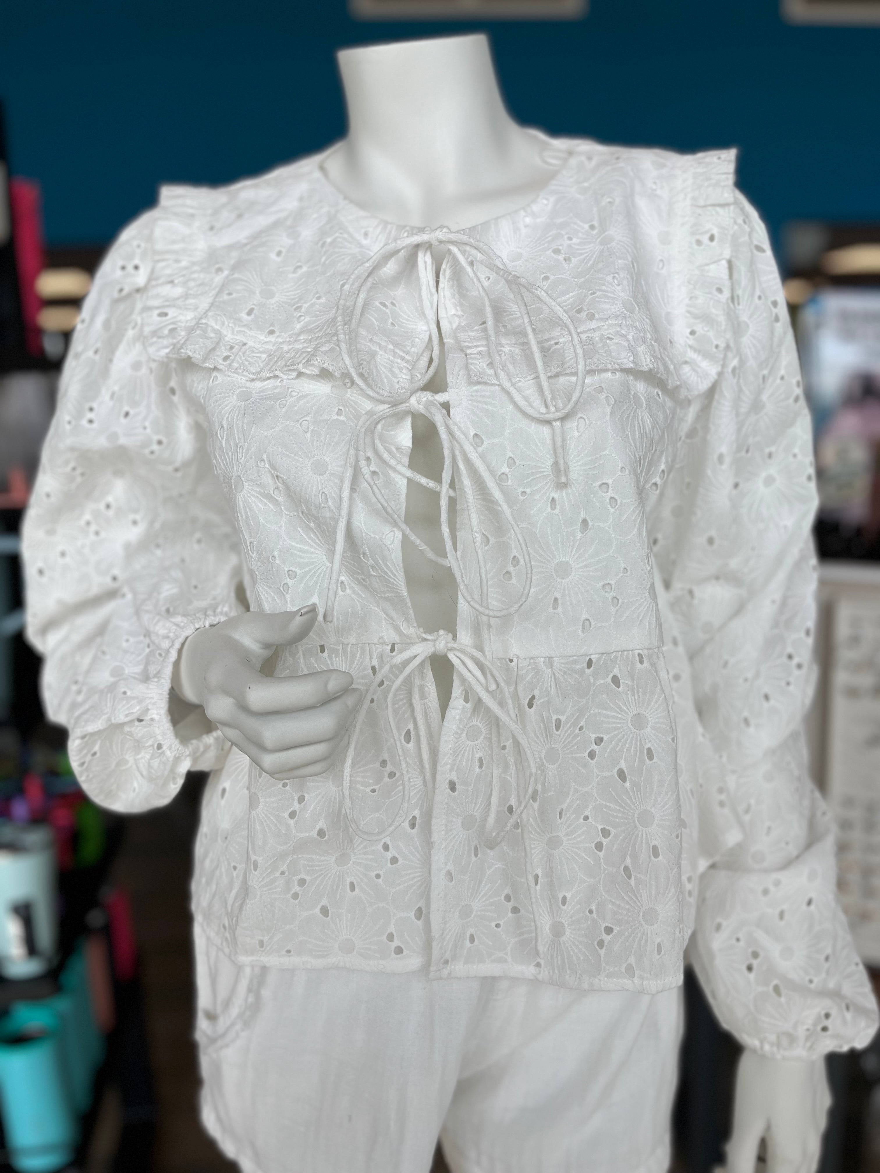 Eyelet Cropped Square Neck Top