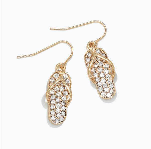 Earrings - Crystal + Gold Flip Flops