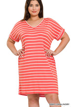 PS Rolled Short Sleeve V-Neck Dress