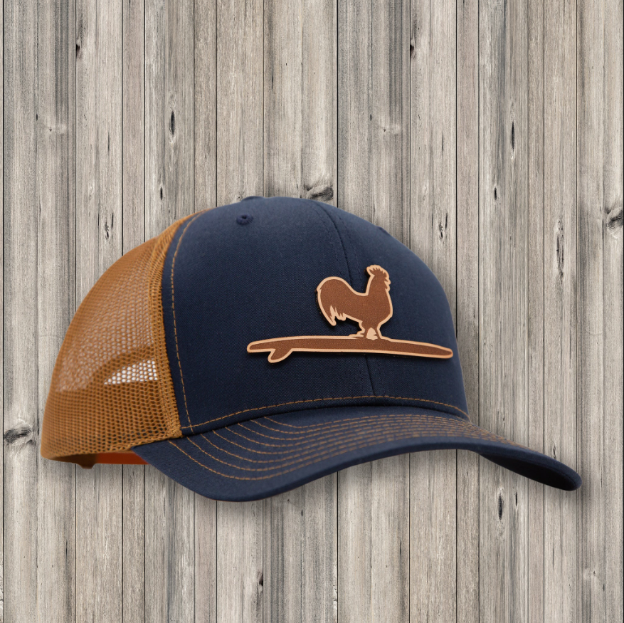 Etched Leather Snapback - Navy/Khaki