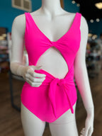 Solid Halter Cutout Tie Waist One Piece