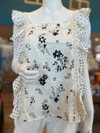 Eyelet Square Neck Ruffle Sleeve Top