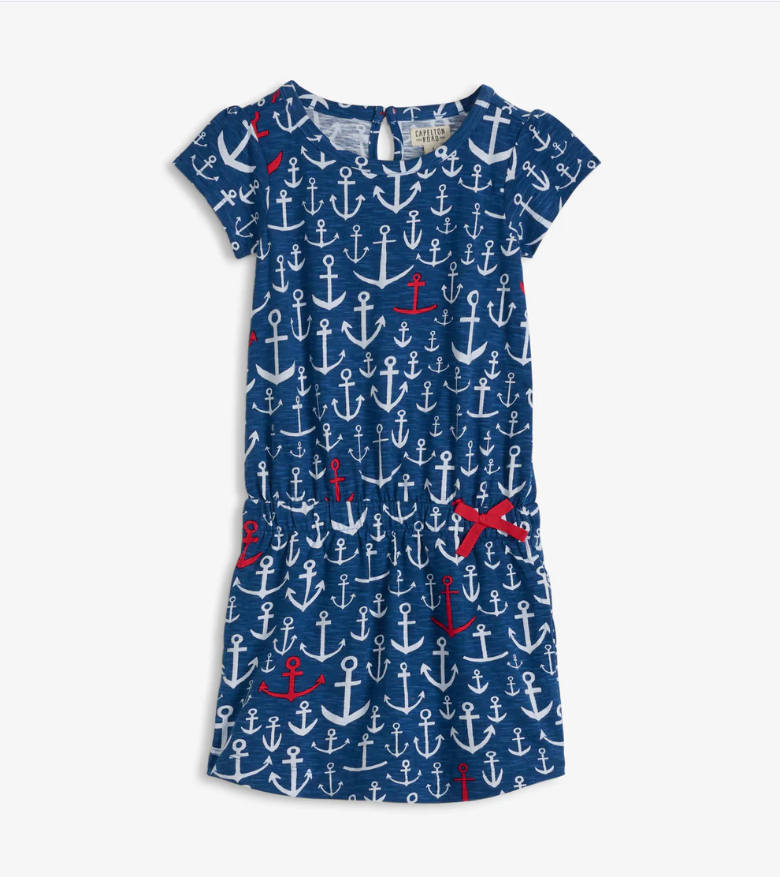 Girls Stacked Anchors T-Shirt Dress