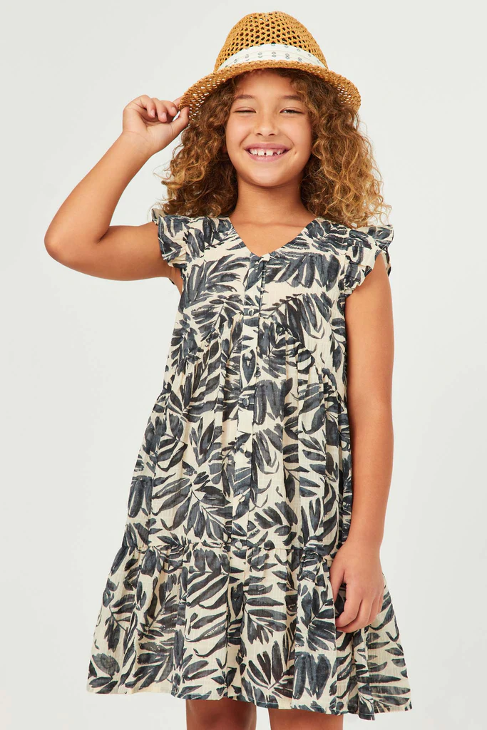 Botanical Sleeveless Button Detail Dress