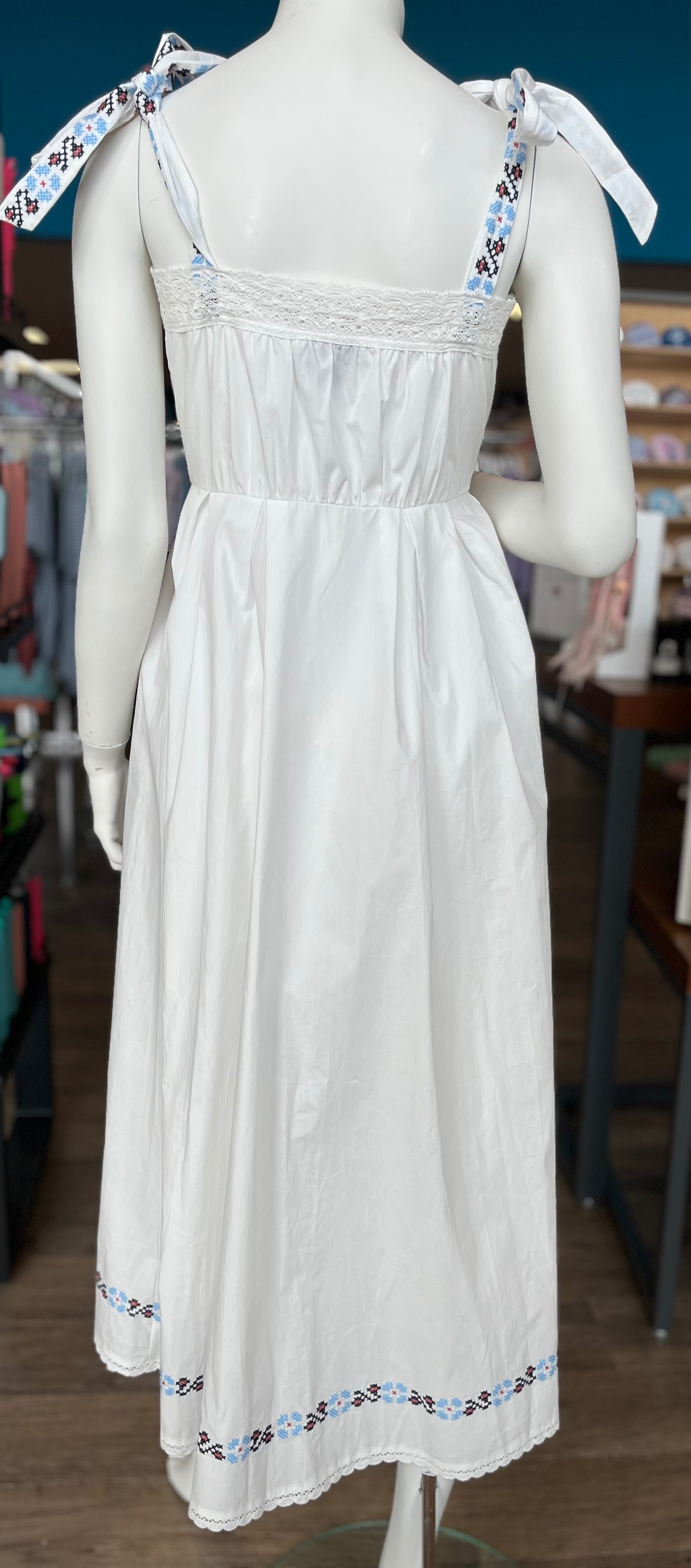 Embroidered Shoulder Strap Midi Dress