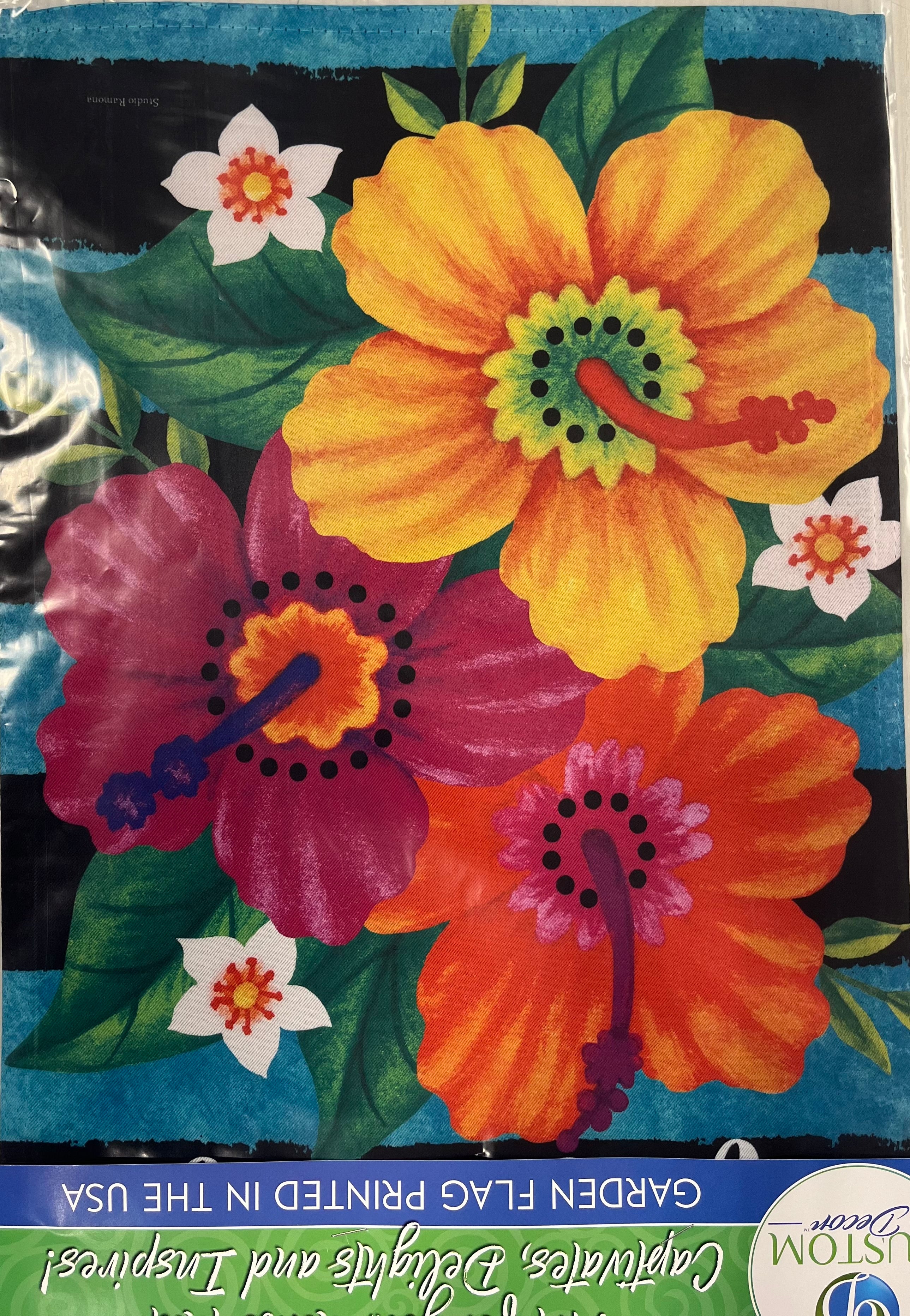 Hibiscus Stripe Garden Flag