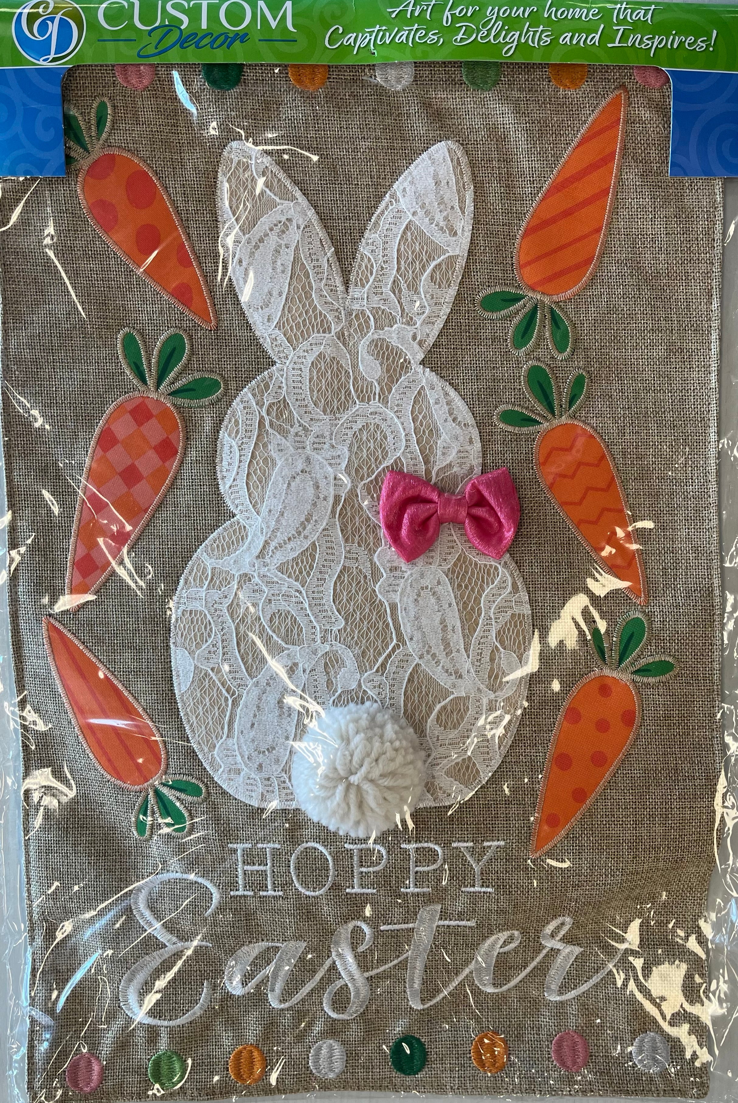 Burlap Bunny and Carrots Garden Flag