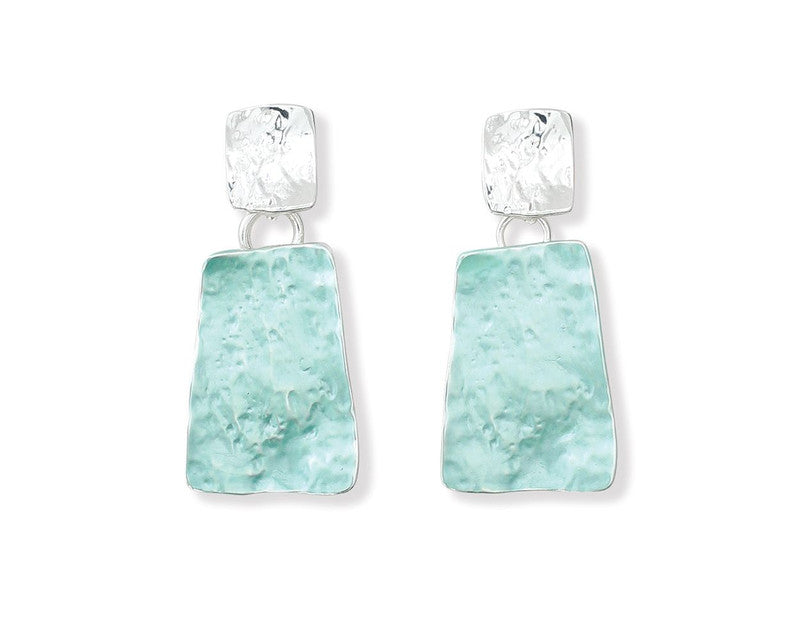 Earrings- Hammered Light Aqua Drops