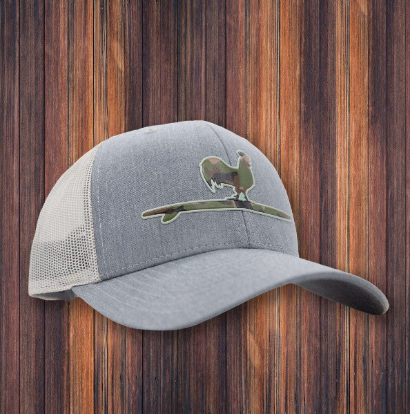 Surfing Rooster Camo Snapback Hat - Heather Grey