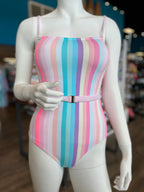 Striped Belted Detail One Piece Swimsuit