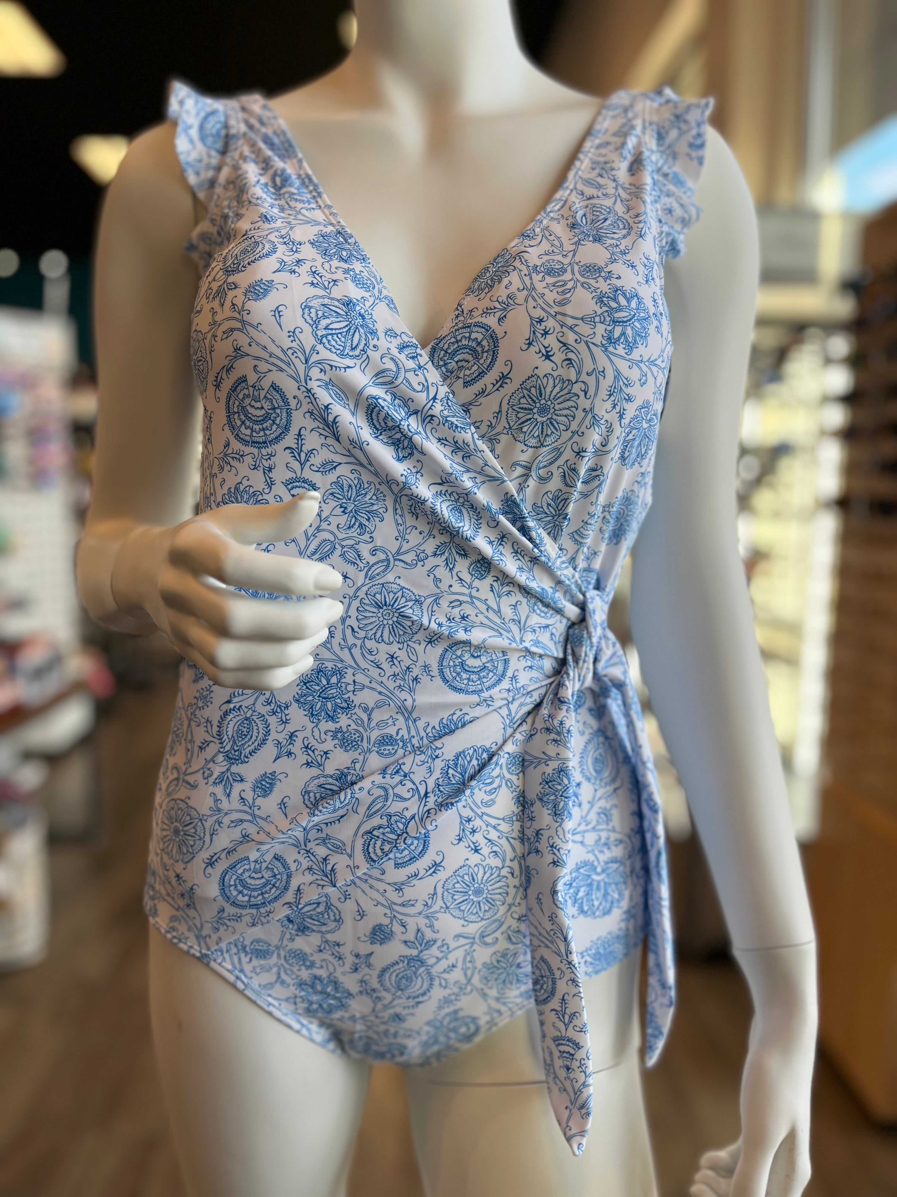 V-Neck Ruffle Wrap Tie One Piece