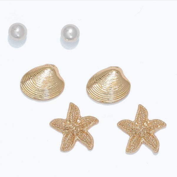 Earrings - Trio Pearl Clam Starfish