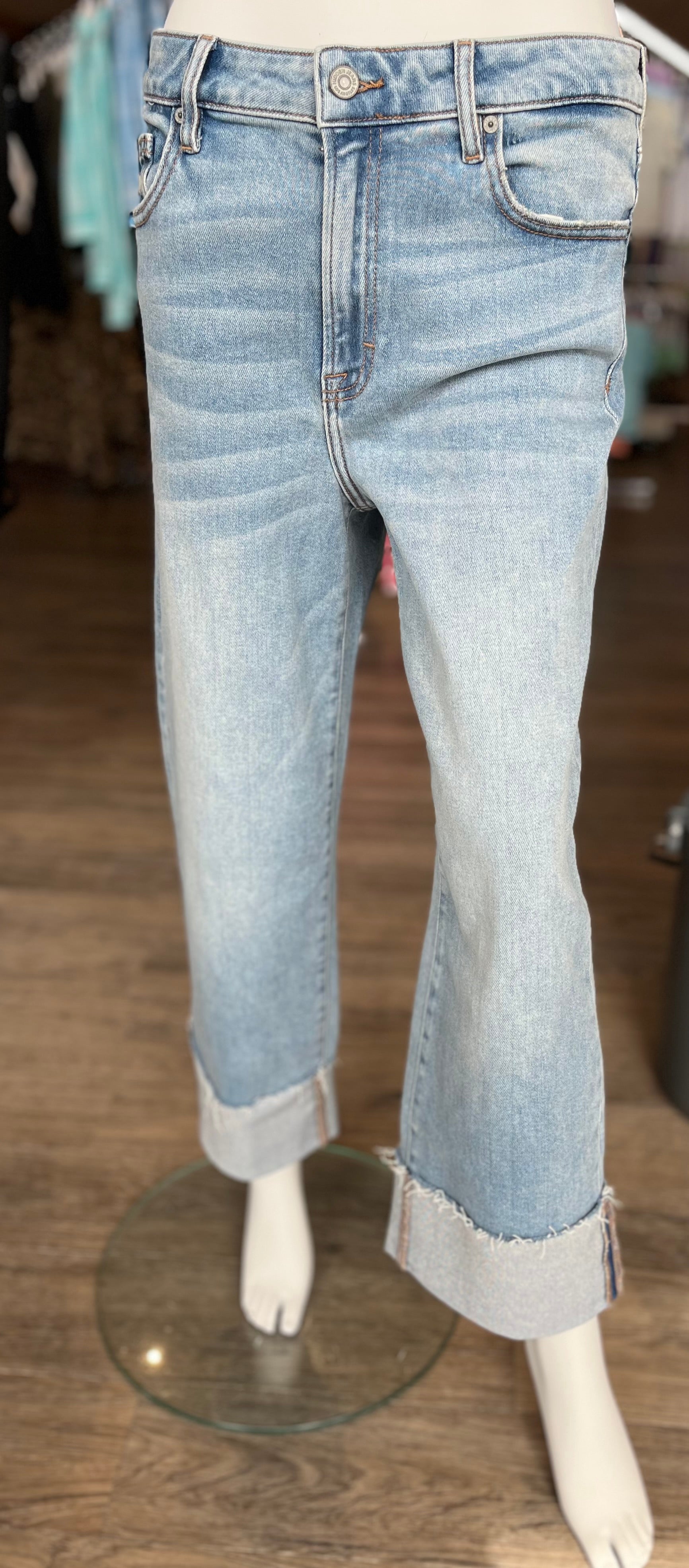 Ella High Rise Straight Wide Cuffed Jeans