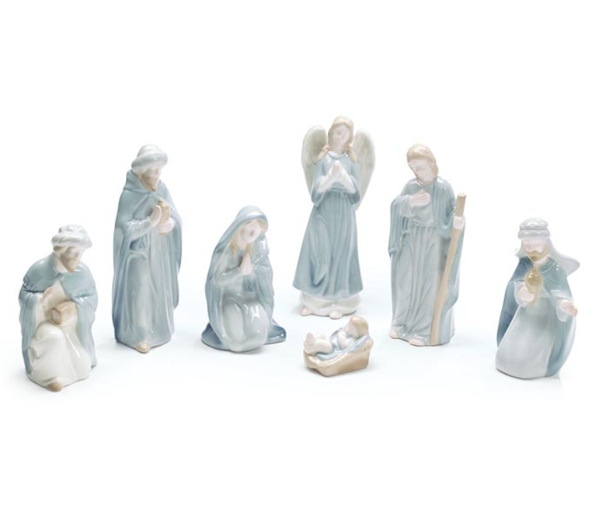 7 Piece Blue Ceramic Nativity Set