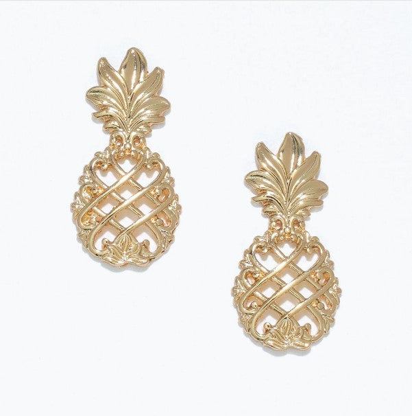 Earrings - Gold Open Pineapple