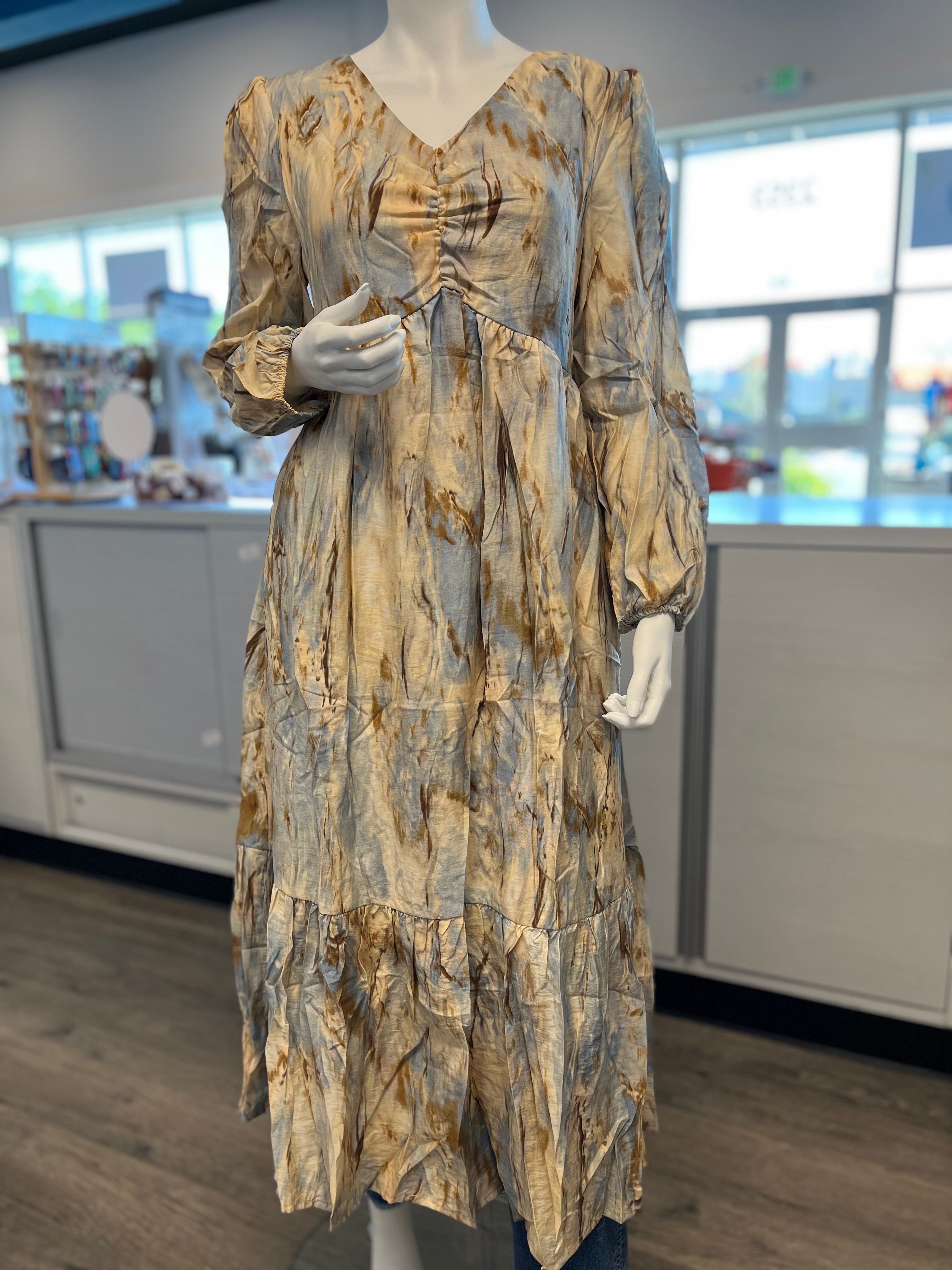 Hayden L/S V-Neck Smocked Dress