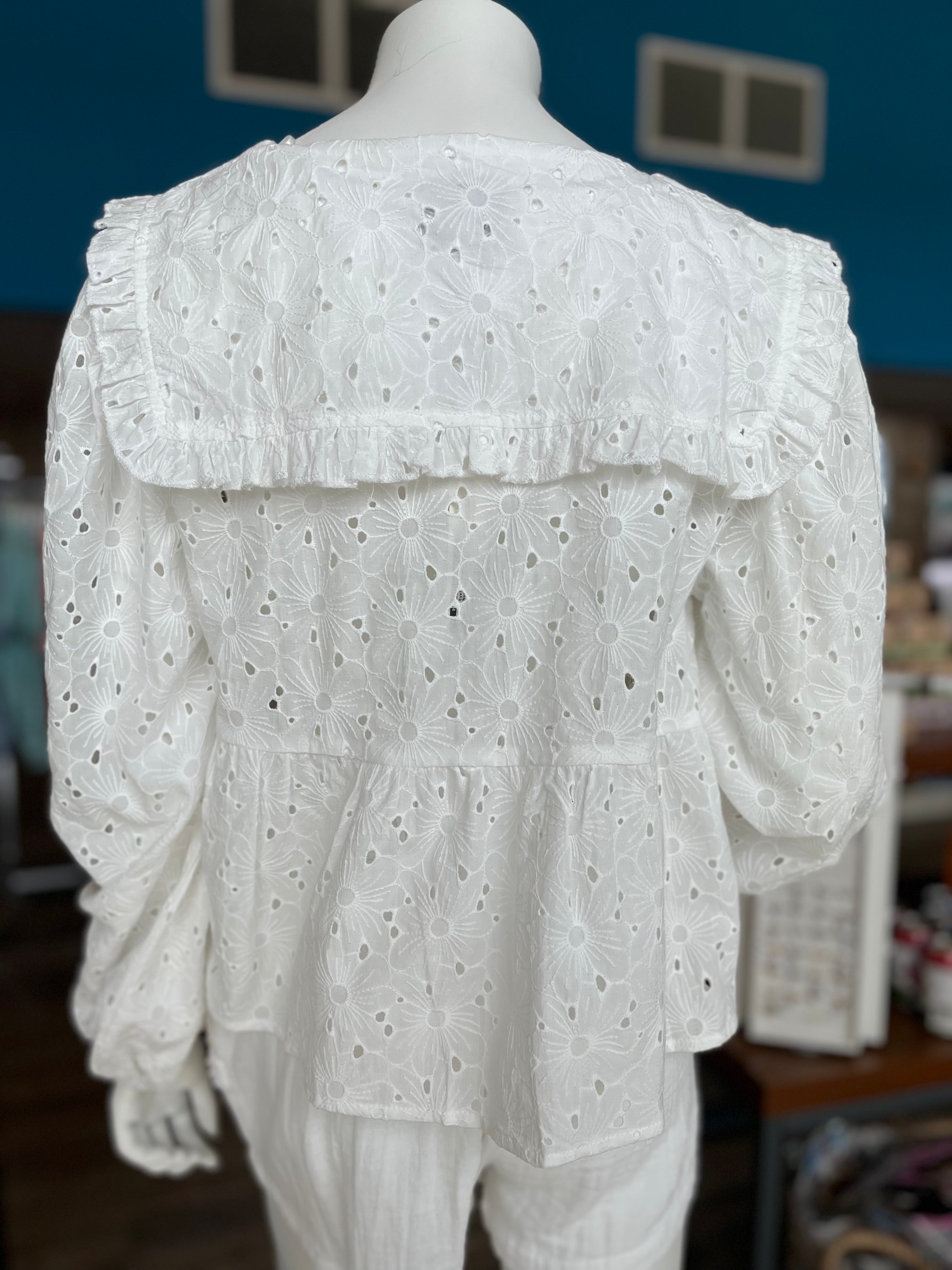 Eyelet Cropped Square Neck Top