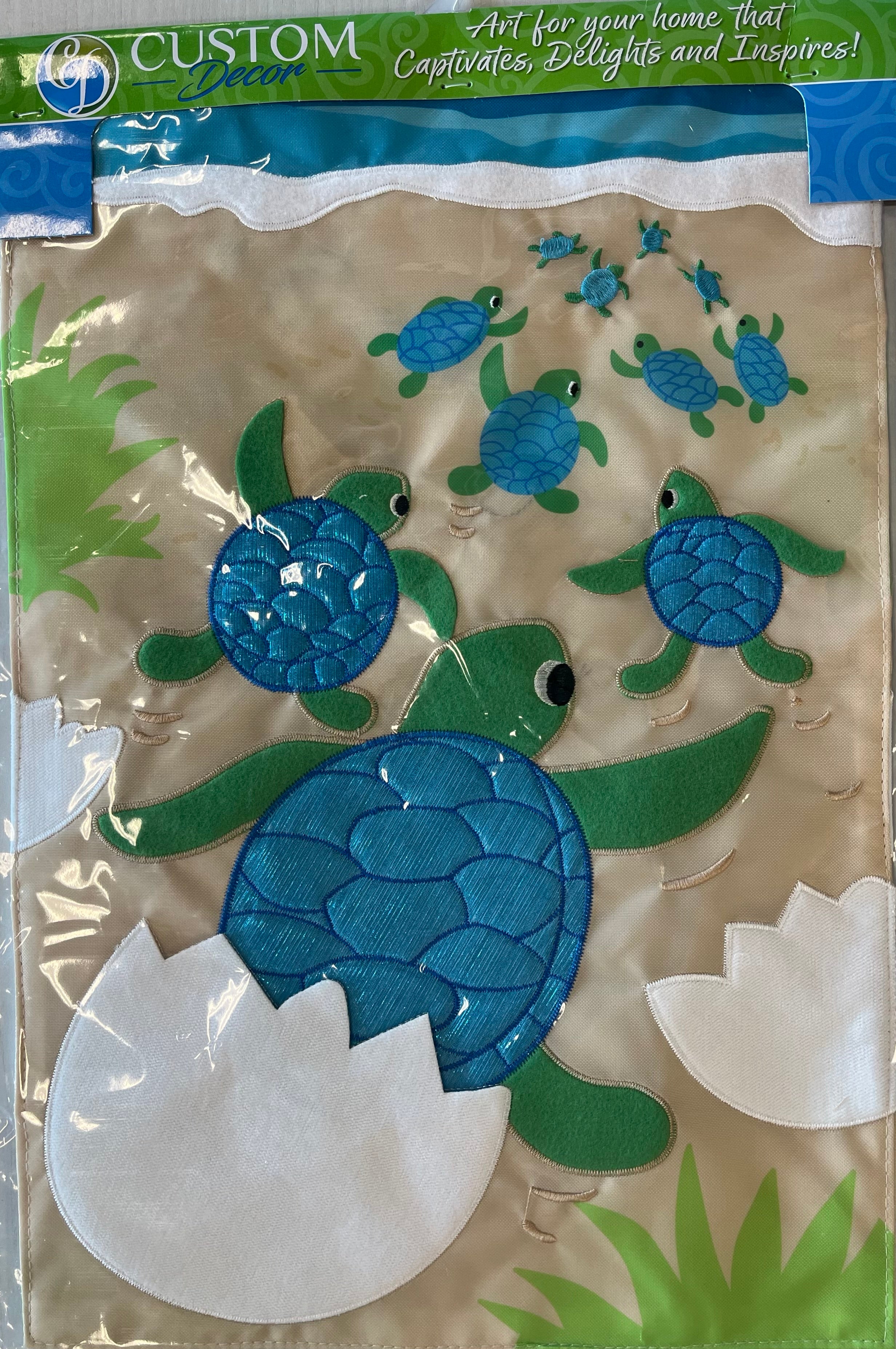 Applique Turtle Babies Garden Flag