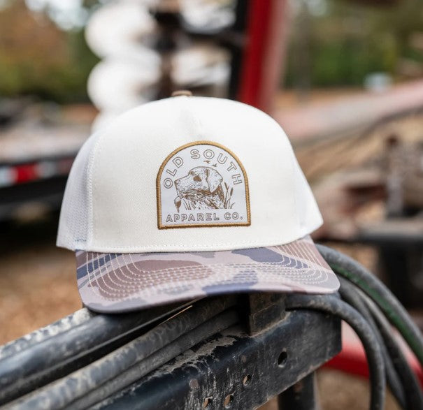 Hunting Dog Trucker Hat - Creme/Camo