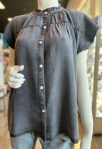Ruffle Sleeveless Button Down Top