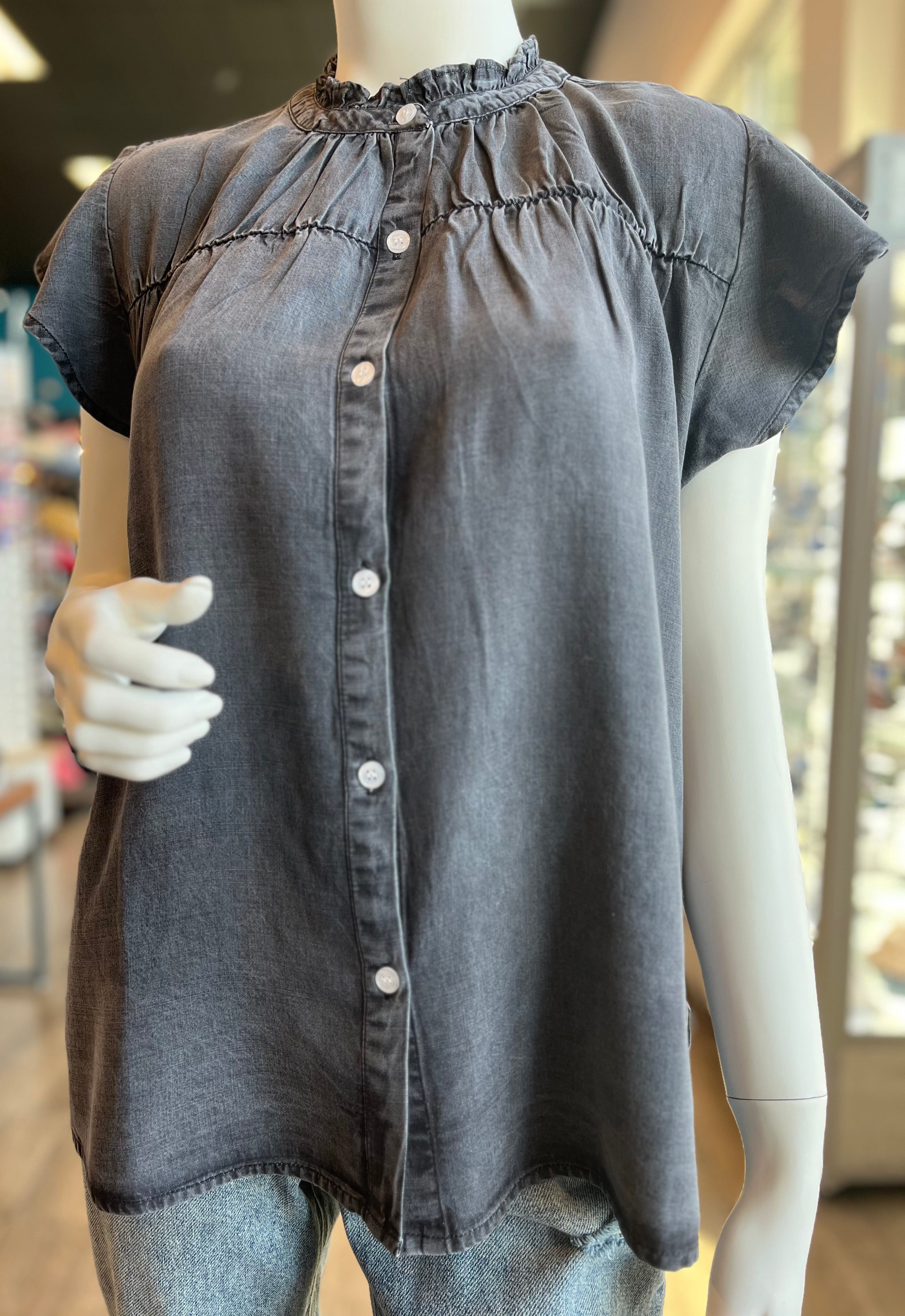 Ruffle Sleeveless Button Down Top