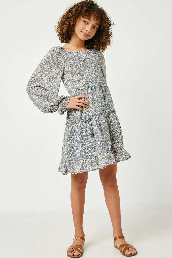 Girls Smocked Square Neck Floral Dress