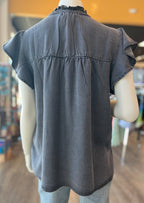 Ruffle Sleeveless Button Down Top