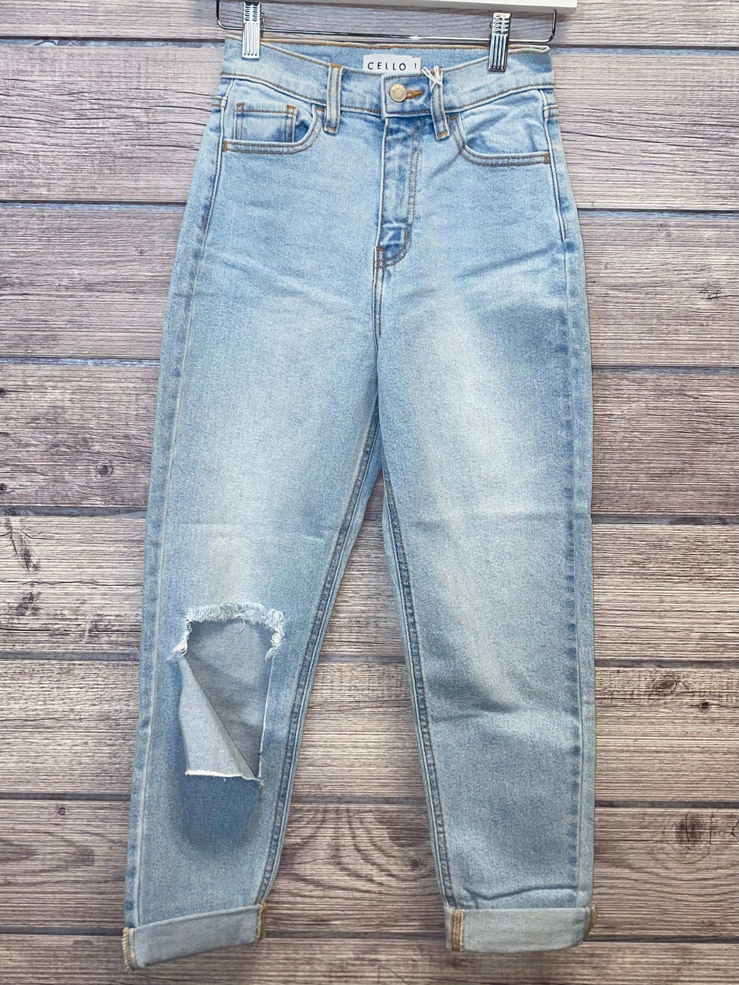 High Rise Knee Cut Double Roll Cuff Crop Mom Skinny Jeans